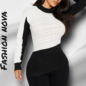 Fashion Nova Breezus Mock Neck Sweater - Ivory/combo